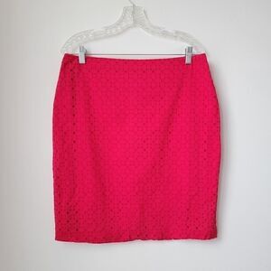 New YORK & COMPANY Eyelet Pencil Skirt Strawberry Pink Size 12